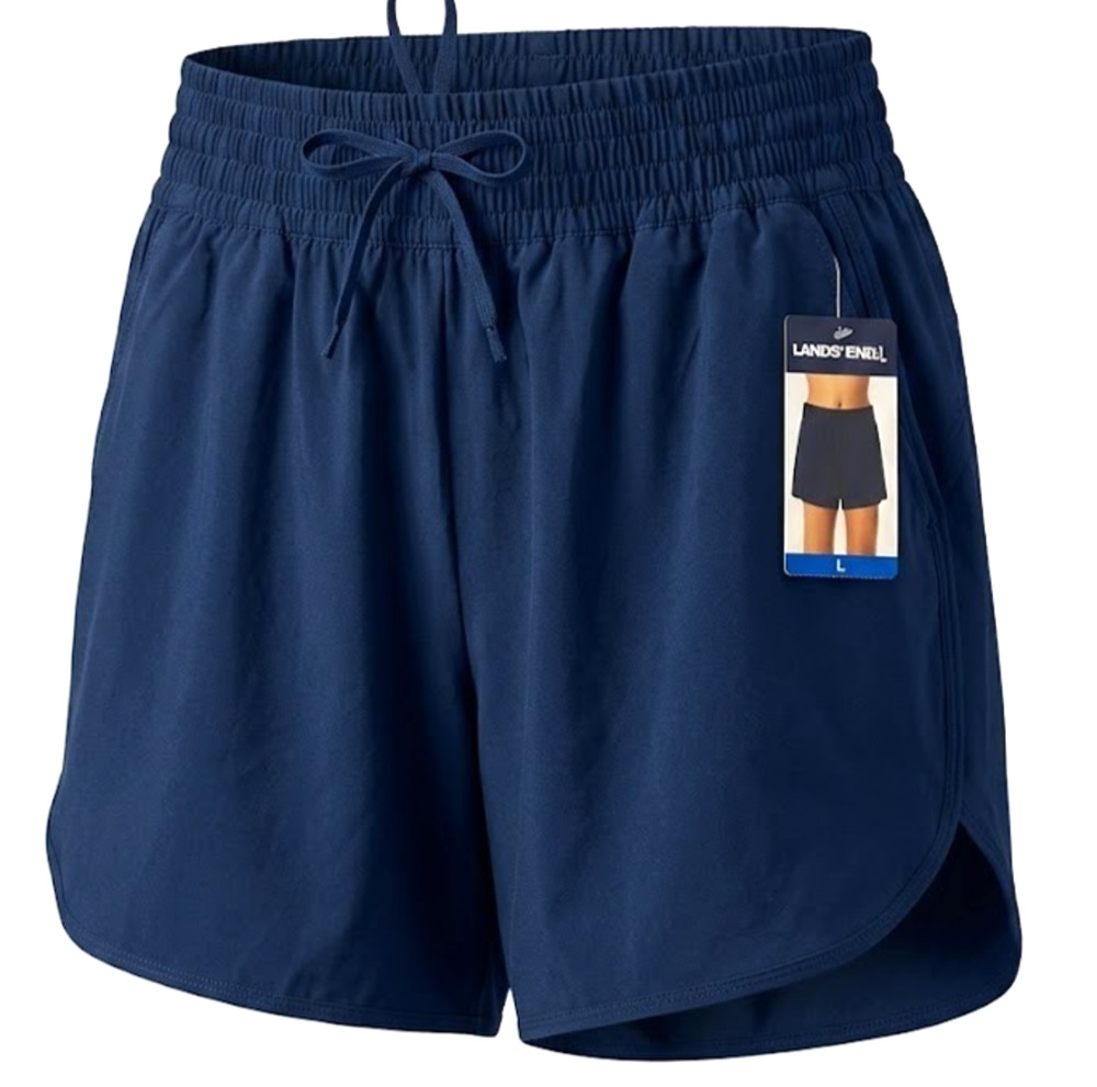 NWT Lands' End Women's Navy Blue Elastic Waist Shorts with Pockets - Size L